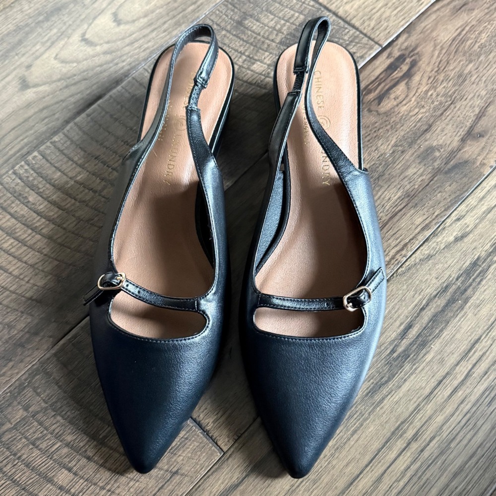 Chinese Laundry Black Pointed Toe Slingback Mary Jane Block Heel MWLH-003 9.5